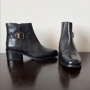 Black Leather Ankle Boots with Buckle